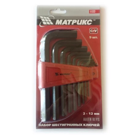 Набор ключей шестигранных имбусовых HEX, 2,0–12 мм, CrV, 9 шт., оксидированные  MATRIX 11222 купить в Когалыме