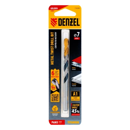 Сверло спиральное по металлу Denzel 7,0 x 109мм, Р6М5, Golden Tip, многогранная заточка 718280 купить в Когалыме