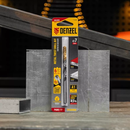Сверло спиральное по металлу Denzel 7,0 x 109мм, Р6М5, Golden Tip, многогранная заточка 718280 купить в Когалыме