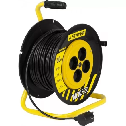 Удлинитель на катушке &quot;MX500&quot;, 50 м, 4 гнезда, ПВС 2x1 кв мм, 2200 Вт, STAYER 55074-50 купить в Когалыме
