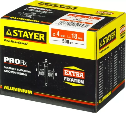 Заклепки PROFIX алюминиевые, 4,0х18мм, 500шт, STAYER Professional 31205-40-18 31205-40-18 купить в Когалыме
