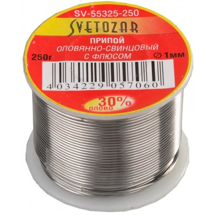 Припой СВЕТОЗАР оловянно-свинцовый, 30% Sn / 70% Pb, 250гр SV-55325-250 купить в Когалыме