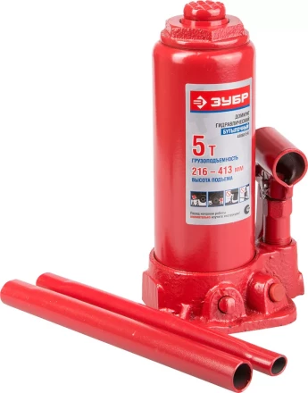 Домкрат ЗУБР ЭКСПЕРТ гидравлический бутылочный в пластмассовом кейсе, 5т, 216-413мм 43060-5-K купить в Когалыме