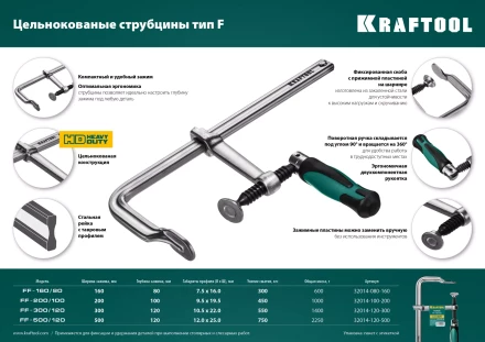 Струбцина KRAFTOOL FORGE тип F,цельнокованая 32014-100-200 купить в Когалыме