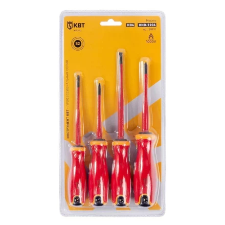 Набор диэлектрических отверток КВТ SLIM VDE НИО-2204 сталь S2, профиль SL, PH, 4 шт. (88931) купить в Когалыме
