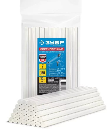 ЗУБР 7 х 150 мм, 30 шт, сверхпрочные прозрачные клеевые стержни, Профессионал (06855-30) купить в Когалыме
