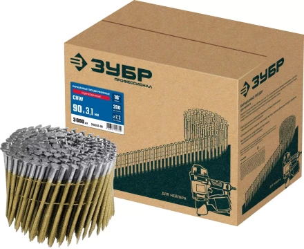 ЗУБР CNW 90 х 3.1 мм, барабанные гвозди рифленые оцинкованные, 3600 шт (305383-90) купить в Когалыме