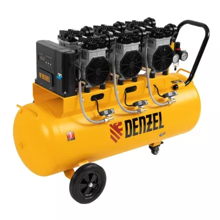 Компрессор безмасляный, малошумный Denzel DLS 3300/100, 3300 Вт,3x1100, 100 л, 570 л/мин ,блок управления купить в Когалыме