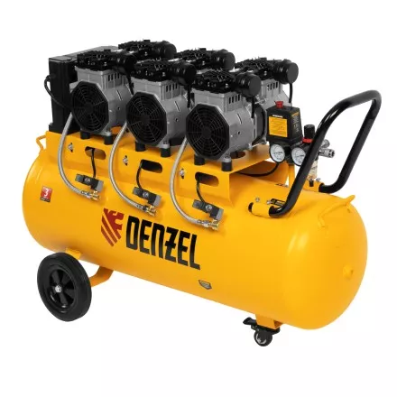 Компрессор безмасляный, малошумный Denzel DLS 3300/100, 3300 Вт,3x1100, 100 л, 570 л/мин ,блок управления купить в Когалыме