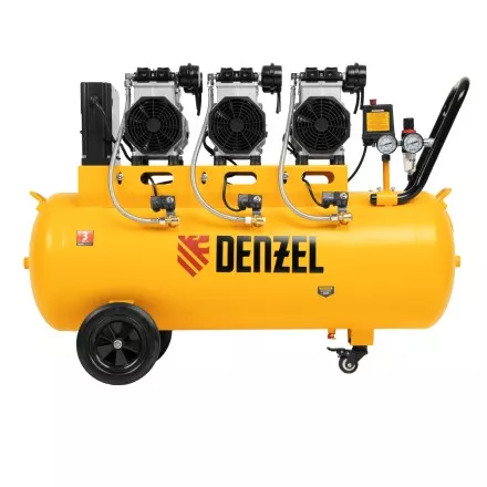 Компрессор безмасляный, малошумный Denzel DLS 3300/100, 3300 Вт,3x1100, 100 л, 570 л/мин ,блок управления купить в Когалыме