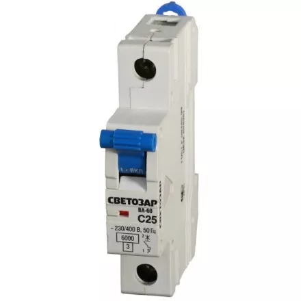Выключатель автоматический СВЕТОЗАР 1-полюсный, 25 A, &quot;C&quot;, откл. сп. 6 кА, 230 / 400 В SV-49061-25-C купить в Когалыме