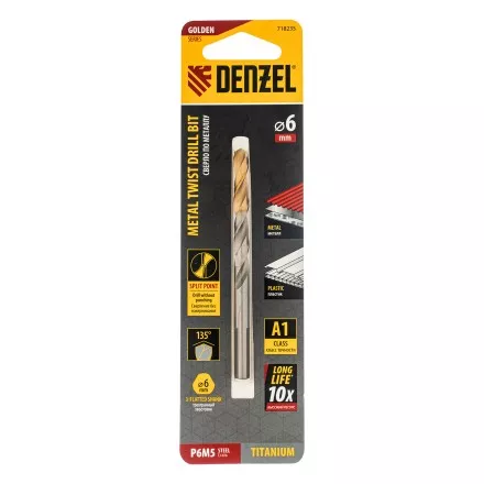 Сверло спиральное по металлу Denzel 6 x 93 мм, Р6М5, Golden Tip, 718235 купить в Когалыме