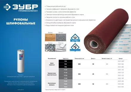 ЗУБР Р600, 800 мм, 30 м, водостойкий, шлифовальный рулон на тканевой основе, Профессионал (35501-600) купить в Когалыме