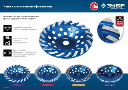 ЗУБР d 180 мм, однорядная алмазная шлифовальная чашка, Профессионал (33373-180) купить в Когалыме