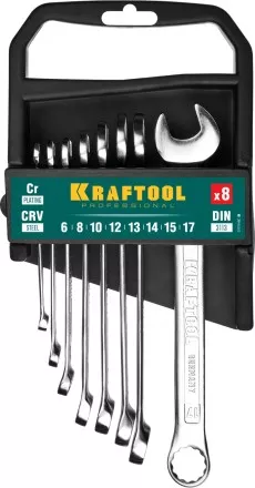 Наборы ключей комбинированных KRAFTOOL, Cr-V, DIN 3110, на пластиковой подвеске 27079-H8C купить в Когалыме