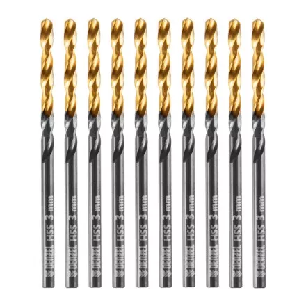 Сверло по металлу, 3 мм, HSS-Tin, Golden Tip, 10 шт. Denzel 717205 купить в Когалыме