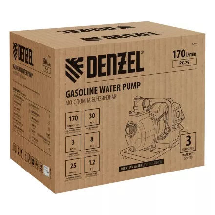 Мотопомпа бензиновая для чистой воды Denzel PX-25, 52 см3, 1&quot;, 170 л/мин, глуб 8 м, напор 30 м 99205 купить в Когалыме