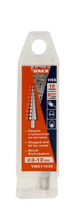 Сверло для металла ступенчатое 3-12мм 10 ступ шаг 1 ход 5 VMX 511630 купить в Когалыме