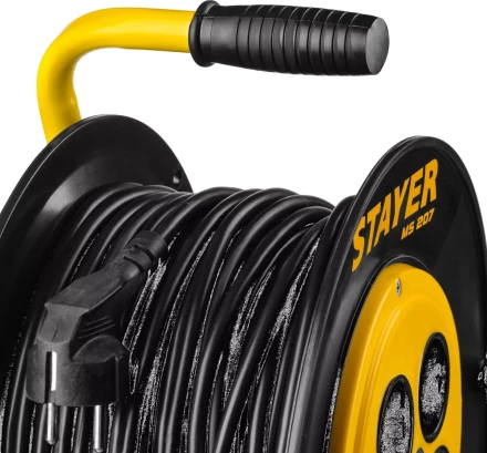 Удлинитель на катушке, 20 м, 1300 Вт, 4 гнезда, ПВС 2x0,75 мм2, STAYER 55073-20 купить в Когалыме