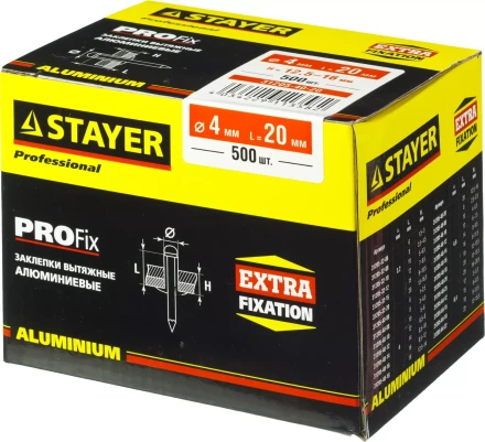 Заклепки PROFIX алюминиевые, 4,0х20мм, 500шт, STAYER Professional 31205-40-20 31205-40-20 купить в Когалыме