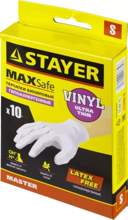 Перчатки STAYER &quot;MASTER&quot; виниловые экстратонкие, S, 10шт 11208-S купить в Когалыме