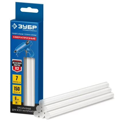 ЗУБР 7 х 150 мм, 6 шт, сверхпрочные прозрачные клеевые стержни, Профессионал (06855-6) купить в Когалыме