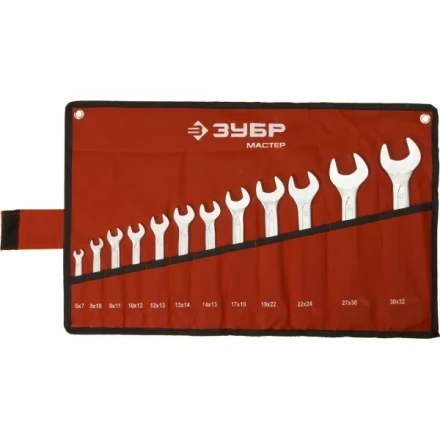 Набор ЗУБР &quot;МАСТЕР&quot;: Ключ гаечный рожковый, Cr-V сталь, хромированный, 6-32мм, 12шт 27010-H12 купить в Когалыме
