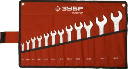 Набор ЗУБР &quot;МАСТЕР&quot;: Ключ гаечный рожковый, Cr-V сталь, хромированный, 6-32мм, 12шт 27010-H12 купить в Когалыме