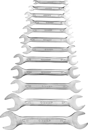 Набор ЗУБР &quot;МАСТЕР&quot;: Ключ гаечный рожковый, Cr-V сталь, хромированный, 6-32мм, 12шт 27010-H12 купить в Когалыме