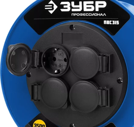 Удлинитель на катушке &quot;ПВС 315&quot;, 50 м, 3500 Вт, 4 гнезда, IP44, ПВС 3х1,5 кв мм, ЗУБР 55081-50 купить в Когалыме