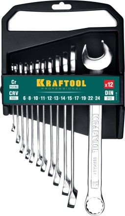Наборы ключей комбинированных KRAFTOOL, Cr-V, DIN 3110, на пластиковой подвеске 27079-H12C купить в Когалыме