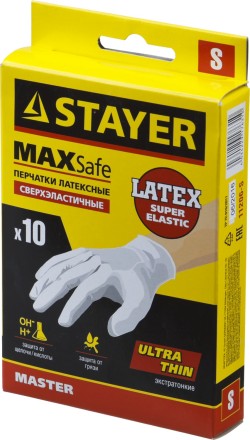 Перчатки STAYER &quot;MASTER&quot; латексные экстратонкие, S, 10шт 11206-S купить в Когалыме
