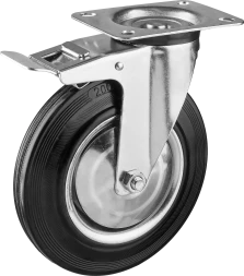 Колеса поворотные с тормозом из литой резины с металлическим диском серия ПРОФЕССИОНАЛ