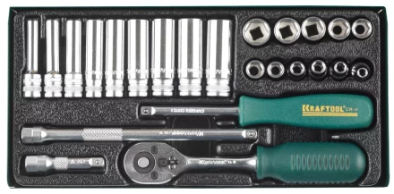Набор торцовых головок KRAFTOOL "INDUSTRIE QUALITAT" (1/4") универсальный, Cr-V, металлический кейс, 24 предмета 27890-H24_z01 купить в Когалыме