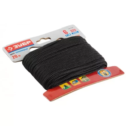 Шнур ЗУБР полиамидный, плетеный, повышенной нагрузки, без сердечника, черный, d 6, 20м 50321-06-020 купить в Когалыме