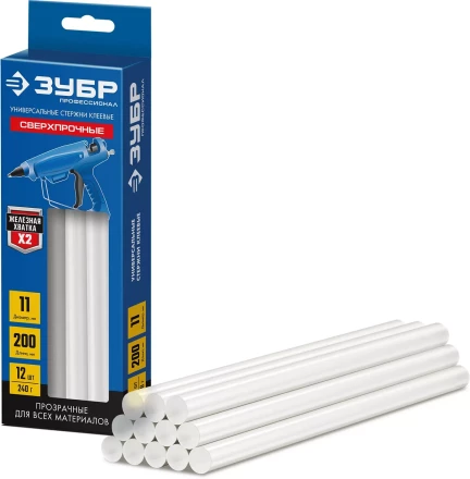 ЗУБР 11 х 200 мм, 12 шт, сверхпрочные прозрачные клеевые стержни, Профессионал (06856-12) купить в Когалыме