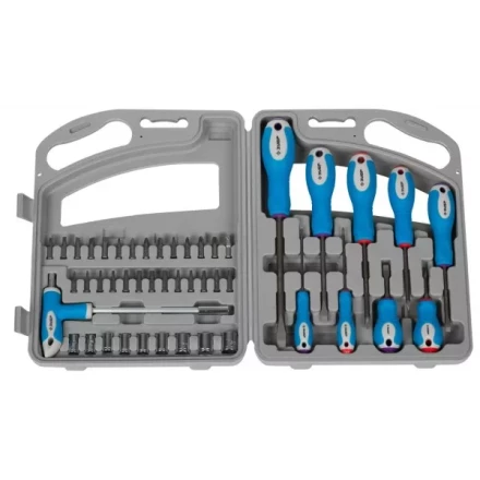 Набор ЗУБР Отвертка &quot;ЭКСПЕРТ&quot; с насадками, битодержатель с Т-образ. ручкой 125мм, Hex1/4&quot;-SQ1/4&quot;, в пласт.боксе, 46пред 25283-H46 купить в Когалыме