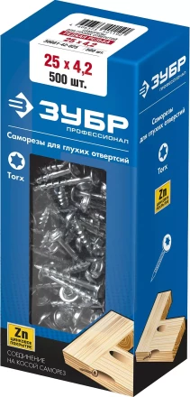 ЗУБР 25 х 4.2 мм, редкая резьба, ТХ20, цинк, 500 шт, саморез для глухих отверстий, Профессионал (30081-42-025) купить в Когалыме