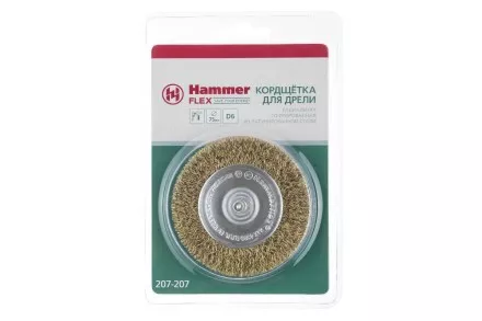 Кордщетка HAMMER плоская 75мм для дрели гофрированная латунированная сталь (207-207) купить в Когалыме