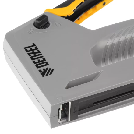 Степлер мебельный Denzel 40213, пластиковый корпус, тип 53, 6-14 мм, тип 300, 15 мм, тип 500, 15 мм купить в Когалыме