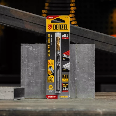 Сверло спиральное по металлу Denzel, 8,5 x 117мм, Р6М5, Golden Tip, многогранная заточка, 718283 купить в Когалыме