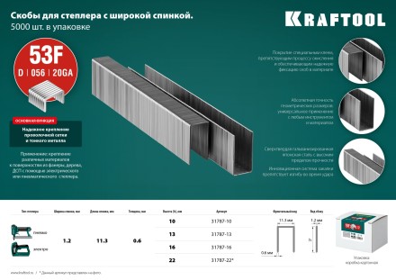 Скобы тип 20GA (53F / D / 056) 5000 шт 31787-13 купить в Когалыме
