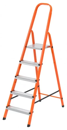 Стремянка, 5 ступеней, стальной профиль, ступени сталь, оранжевая, Россия, Сибртех 97965 купить в Когалыме