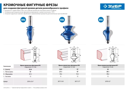 ЗУБР 57 x 47.6 мм, хвостовик 12 мм, фреза кромочная фигурная №6, Профессионал (28717-57) купить в Когалыме
