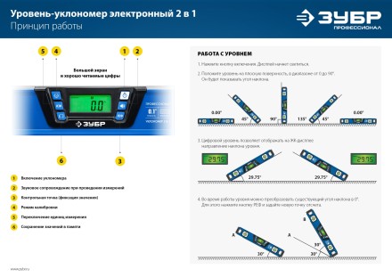 ЗУБР 400 мм, 0-90°, ±0,2°, уровень-уклономер, Профессионал (34286) купить в Когалыме