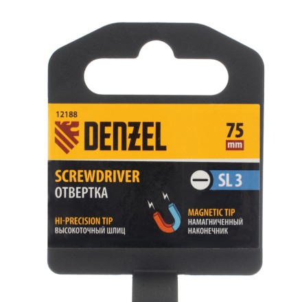 Отвертка SL3х75 мм, CrV, трехкомпонентная рукоятка Denzel 12188 купить в Когалыме