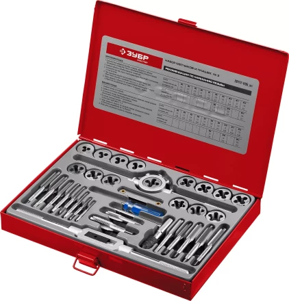 Набор ЗУБР "ЭКСПЕРТ" с металлореж. инструментом, метчики однопроходные и плашки М3-М12, оснастка-в метал. боксе, 35пред. 28117-H35 купить в Когалыме