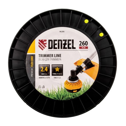 Леска для триммера звезда Denzel, 2,4мм х 260м, на DIN катушке FLEX CORD, 96286 купить в Когалыме