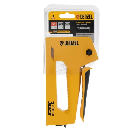 Степлер мебельный Denzel 40214, алюминиевый корпус, тип 53, 6-14 мм, тип 300, 15 мм, тип 500, 15 мм купить в Когалыме