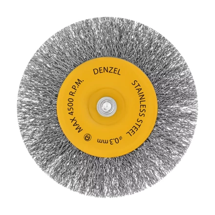 Щетка для дрели Denzel 100 мм, плоская, со шпилькой, нержавеющая витая проволока, 744793 купить в Когалыме